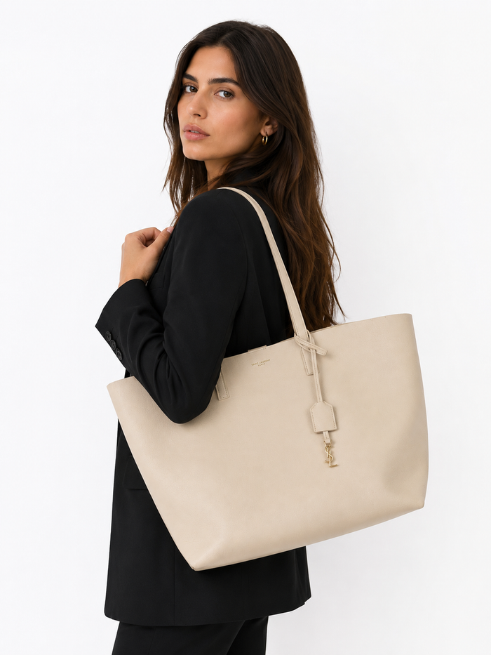 Saint Laurent Shopping Tote in Pelle Beige — altro dettaglio