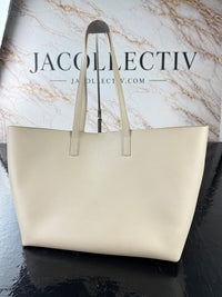 Dettaglio 18 di Saint Laurent Shopping Tote in Pelle Beige