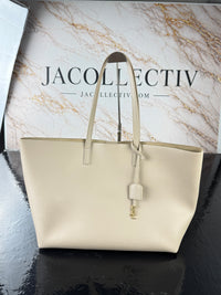 Dettaglio 4 di Saint Laurent Shopping Tote in Pelle Beige